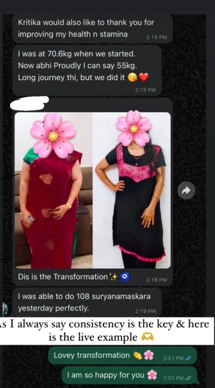 Client transformation and testimonial